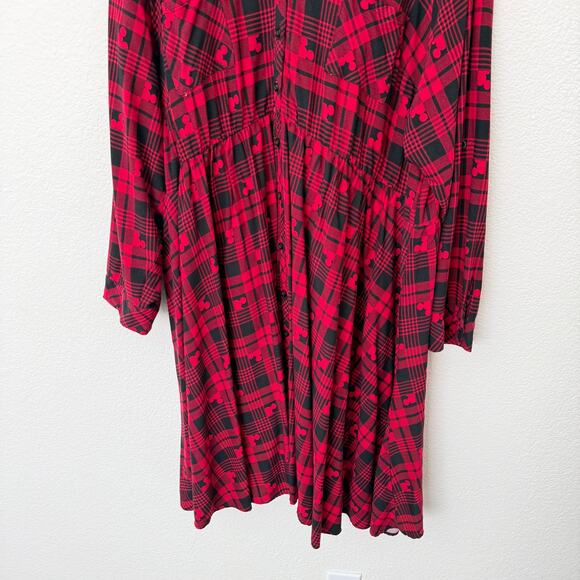 [Torrid] Disney Red Black Mickey Mouse Tartan Plaid Button Front Shirt Dress 5X - Picture 6 of 10